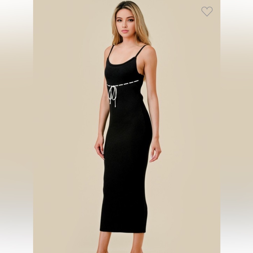 #165 RIB SWEATER CONTRAST DRAWSTRING MIDI DRESS - Picture 2 of 5